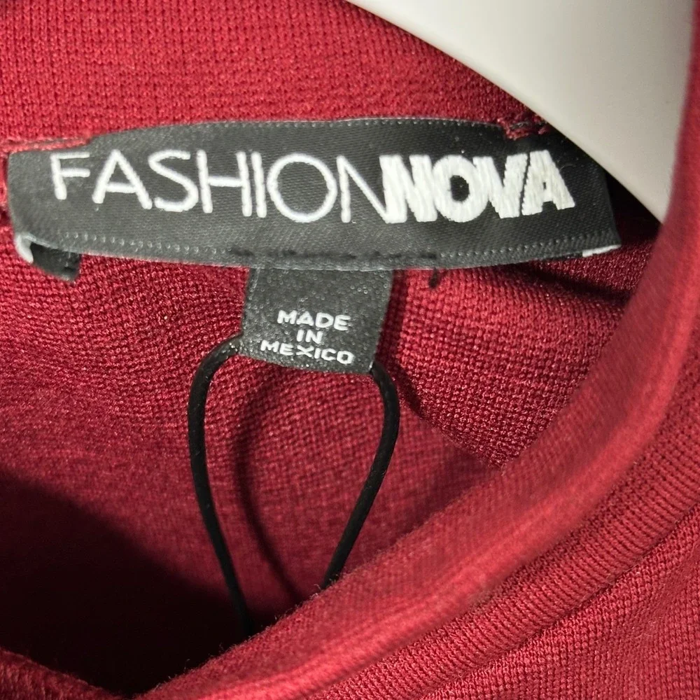 Fashion Nova Kennedy Short Sleeve Drop Waist Mini Dress Wine‎ Red Large